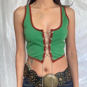 OHS Green & Brown Lace-Up Chain Tank Top 💚